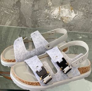 Designer -Hausschuhe Sandalen Herren Frauen Kork flache Slipper Wildleder Leder Schlitten Flip Flops Schnalle Gurt Baumwollplattformrutschen