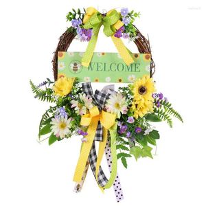 Decorative Flowers Spring Wreaths For Front Door Artificial Welcome Sign Eucalyptus Farmhouse Summer Fall Garland Hangings