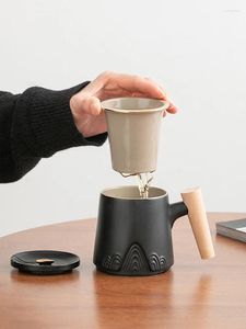 カップソーサーセラミックレトロコーヒーカップオフィスウォーターフィルターティーカバーマグ付き木製ハンドルカネカバースデーギフトボックスJP（Origin）