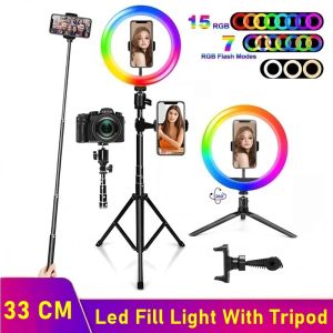 Monopodi Tongdaytech 33cm 26cm RGB Selfie LED Rel Riempon Fotografia Dimmibile Ringlight con treppiede per trucco video Live YouTube