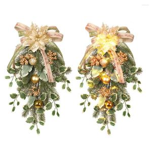 Dekorativa blommor Juldörrkrans Xmas Flower Ornament Wall Hanging Garland Artificial Window Garlands Rattan