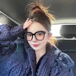 High quality fashionable New luxury designer sunglasses Pingguang CH0748 Gray Large Plate Eyeglass Frame Female INS Network Red Same Style Box Letter Mirror Leg