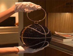 Rhinestone Basketball Evening Bag okrągłe ślubne nadgarstki torebki brokatowy Torebka z odłączanym łańcuchem 8263468