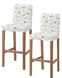 椅子は、手描きの鳥の葉と花の高い背中の高さ2pcsの弾力性のあるバースツールスリップカバーダイニングルームシートケース