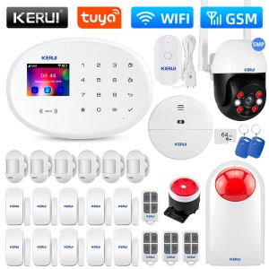 Kits Kerui W202 Tuya WiFi GSM Alarm System Smart Home Security Alarm Kit RFID App Fernbedienungssteuerung Wireless Bewegungssensoren Detektor