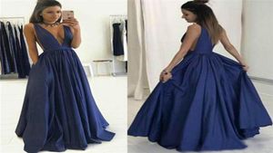 Bakcless Deep V Neck Prom Dresses Sexy A Line Floor Length Modern Long Evening Party Gowns Custom Size7641577