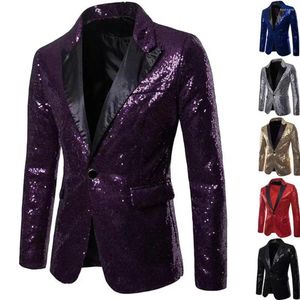 Mäns kostymer Chic Suit Coat Minimalist Single Button 3D Cutting Men Glitter Embellished Blazer Jacket Workwear