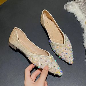 Casual Shoes Women Slip-on Loafers Spring Summer Beautiful Glitter Pointed Toe Flat Girl Comfortable Boat 35-43