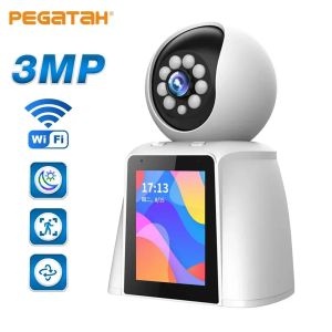 Pegatah 3MP WiFi Görüntülü Arama Kamera Bebek Monitörü Otomatik İzleme Ev Güvenliği Twoway Sesli Çağrı 2.8 inç ekran IP Kameraları