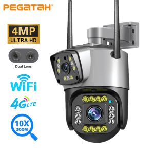 Kamery 4MP WiFi 4G PTZ Camera HD Dual obiektyw 10x Zoom Outdoor Security IP Kamera IP AI Wykryj Nocne Kamery CCTV