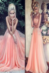 2019 s Peach Prom Dresses Beaded Lace Appliques Polyester Boning ALine Floorlength Chiffon Evening Gown Formal Dress Par6937403