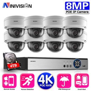 System 8ch 4K 8MP POE IP Security Camera System NVR Kit IP66 Weatherproof Dome med RJ45 Cable Street Home P2P Video Surveillance Set