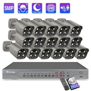 Sistem Techage Poe NVR Güvenlik Kamera Sistemi 16CH 5MP 48V AI POE IP Kamera Twoway Ses CCTV Vedio Dış Mekan Gözetleme Kamera Kiti