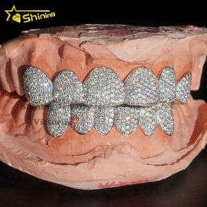 Custom Fashion Hip Hop Jewelry 925 Sterling Silver Iced Out VVS Diamond Round Cut Moissanite Teeth Grillz For Mens
