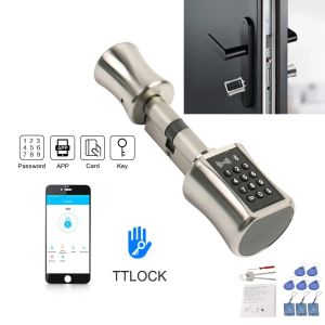 Заблокировать Ttlock Bluetooth Smart Cylinder Lock Wi -Fi Безопасная беспроводная электронная цифровое приложение Код клавиатуры RFID CARD Без блокировки клавиши без ключа