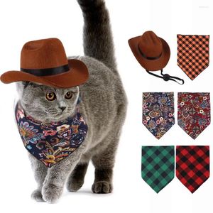 Dog Apparel Pet Cowboy Hat Bandana Costume Funny Cat Accessories Set For Birthday Christmas And Holiday Party Daily Wearing