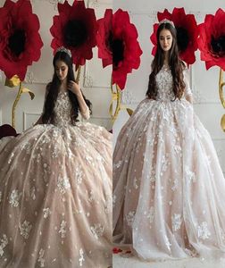 2017 Quinceanera Dresses Champagne Blush Sleeves Ragazza Corset Back Beaded Ball Gown Princess Prom Dresses Sweet 16 Long Pageant 4253260