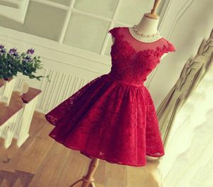 Short Sweety Cocktail Dresses Jewel Sheer Neck With Applique Embroidery Evening Dress Back Zipper With Sashes Red Custom Made Prom2101392