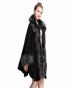女性の毛皮のショールクローク冬の大きなサイズのゆるいニットショールコート女性のための女性の暖かいジャケットアウター3604144