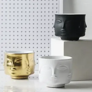 Vases Nordic For Interior Ceramic Human Face Gold Vase Green Plant Flowers Pot Living Room Home Decoration Flower Decor