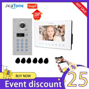 Dörrklockor jeatone 1080p tuya wifi Video Intercom RFID -kod Knappsats Dörrbell Cam 7 Inch Home Security Video Door Phone Access Control System