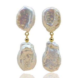 Kolczyki przesadzone duże kolczyki naturalne białe słodkowodne perły Duszczowe kolczyki barokowe srebrne monety perłowe kolczyki