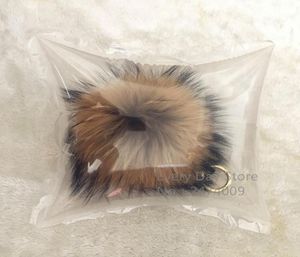 15 cm y Raccoon päls Ball Keychain Real Fur Key Chains Pompom Keychain Pompon Keyring Charm Women Bag Pendant3616707