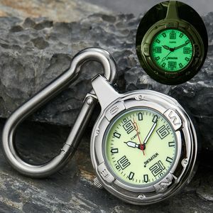 Srebrny zegarek kieszonkowy Clipon Carabiner Unikalne świecące tarcze kwarcowe zegarki na zewnątrz sport