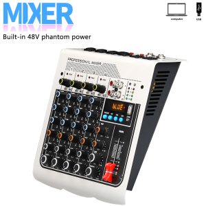 Utrustning MX400 Audio Mixer 6 Channel USB Sound Card Interface Console med Bluetooth 48V Phantom Power Recording till PC