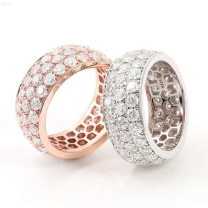 Silver Men Band Moissanite con D Color VVS Tre file Stone Ice Out Round Brilliant Cut Sliet Diamond Hip Hop Ring