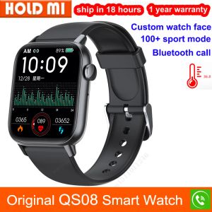 Watches QS08 Smart Watch Men Bluetooth Call Body Temperatur Monitor Blodtryck Syre Musik IP67 Vattentät sport Smartwatch Women