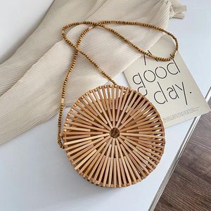 Çanta Yuvarlak Saman Torbaları Kadınlar İçin Yaz Yaz Bali El Yapımı Dokuma Rattan Seyahat Crossbody Boho Retro Hollow El Çantaları