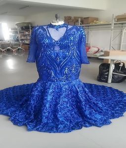 2021 Vintage Long Mermaid Prom Kleider Langarm mit 3D -Blumen formelle Abendkleider Custom Made6055421