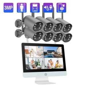 Sistema Techage 8CH 12in LCD Screen Kit NVR sem fio 3MP PT Sistema de câmera IP WiFi Twoway Audio Imper impermeável CCTV Conjunto de vigilância por vídeo CCTV