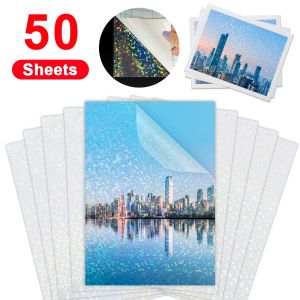 Paper 50 Sheets A4 Cold Laminating Film Holographic Sand Foil Adhesive Tape Back Stars Hot Stamping On Paper DIY Package Color Card