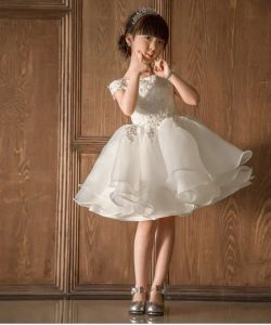 ドレス2017休日のフラワーガールドレス白いレースの服は、女の子のための高度なアップリケ付きの高度なアップリケ付き幼児服