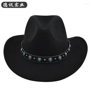 Berets Cross-Border Fedora Sapphire Woolen Fur Felt Retro Imitation Sheep Cowboy Hat