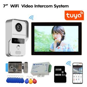 Intercom Tuya WiFi 7 -Zoll -Video -Tür -Intercom -Eingangssystem 1 Monitor+1 RFID -Zugriff HD -Kamera+Elektrische Magnetschloss Zugangskontrolle