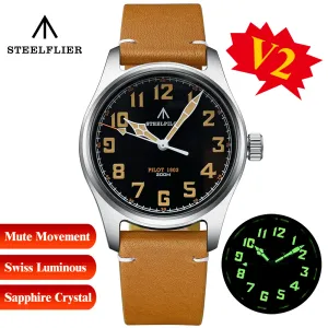 Kits 2023 SteelfLier Quartz Watch SF8203 V2 Sapphire Crystal Swiss Luminous 200 m wasserdichte Modepilot VH31 Stumme Bewegung