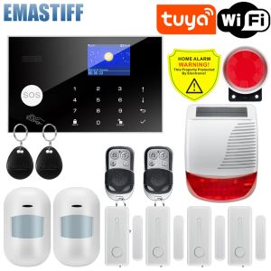 Kits Touch Keypad Tuya WIFI GSM Home Burglar Security Wireless Wire Alarm System Motion Detector APP Control Fire Smoke Detector