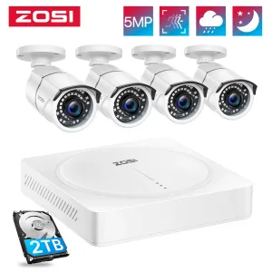 System ZOSI 8CH 5.0MP HD Security Camera System 8CH H.265+ 5MP DVR with 5MP HD Outdoor/ Indoor CCTV Camera Home Video Surveillance Kit
