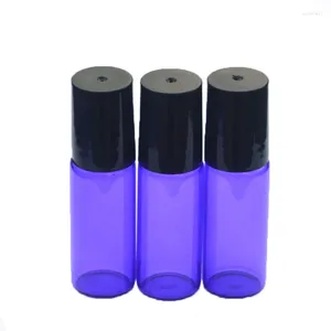 Garrafas de armazenamento 10pcs 5ml garrafa de rolo de vidro azul roxo para óleo de perfume essencial de óleo de perfume líquido Roll reciliável no frasco