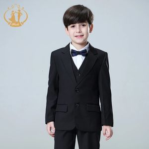 Spring Autumn Formal Black Suits For Weddings Set Children Party Host Costume Kids Blazer Vest Pants 3pcs grossistkläder 240401