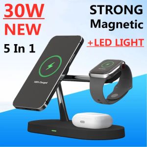 Chargers 30W 3 In 1 Magnetic Wireless Charger Stand For iPhone 13 12 Qi Fast Charging Dock Station for Airpods Pro Apple Watch IWatch 7 6
