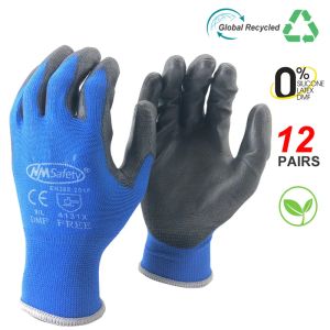 Luvas 12 pares excelentes luvas de jardim de resistência ao desgaste com nylon de malha mergulhado na luva de trabalho protetora de proteção à palma da palma da mão de nyritil