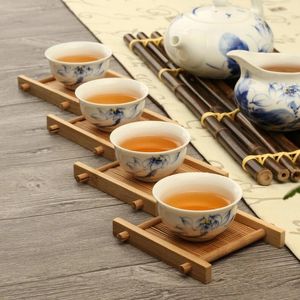 Tea Trays 2024 Bamboo Solid Wood Tray Drain Cup Teapot Mat Time Coffee Table Serving Multifunctional