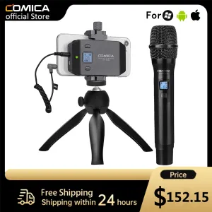 Monopods Comica CVMWS50H Handheld Microphone UHF Wireless Microphone 6 Channels Condenser Mic With Tripod For iPhone Samsung Android