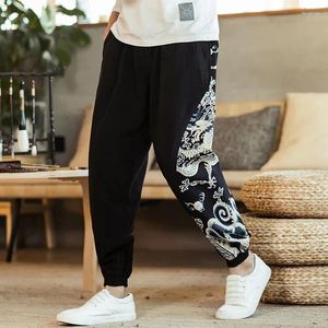 Męskie spodnie bawełniane i lniane printed Leggings spodnie chińskie retro harem koronkowe jogging sportowy fitness hip-hop