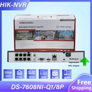 Recorder Hik 8ch 1U 8 PoE 4K NVR DS7608NIQ1/8P 1 SATA -gränssnitt Uppspelning CCTV Security Network Video Recorder för IP Camera App Remote