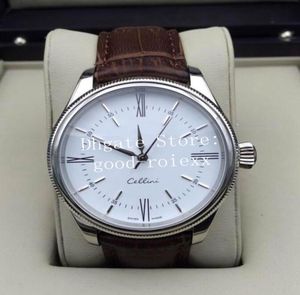 Vintage Men039s İzle Otomatik 2813 Erkekler Siyah Beyaz Kristal Dial Feel Cellini Erkek Kahverengi Buzağı Deri Kayışı 50509 İş SAP5342744